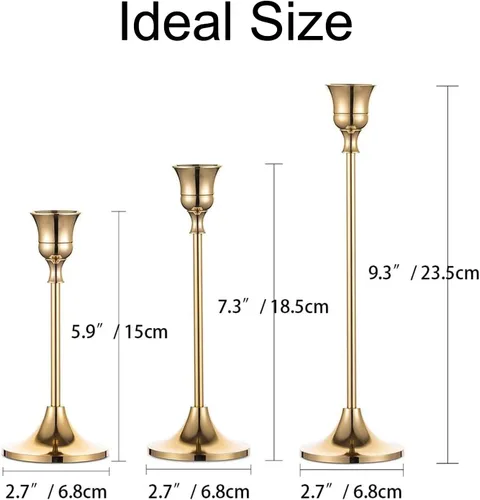 Miniatura 6 de Juego de 15 portavelas dorados para candelabros, portavelas cónicos Inweder de metal altos para centro de mesa, boda, decoración del hogar, comedor