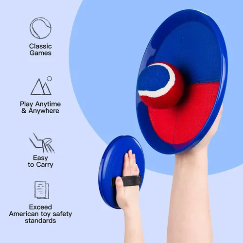 Miniatura 3 de Juego de pelota para lanzar y atrapar mejorado, relleno de calcetines de juguete para niños y niñas de 3 a 12 años, incluye 2 paletas, 2 bolas Azul