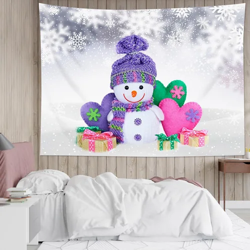 Miniatura 15 de LB Tapiz navideño de muñeco de nieve, bosque de pinos de invierno con ciervos cardenales, tapiz de pared para dormitorio, tapiz colgante de pared