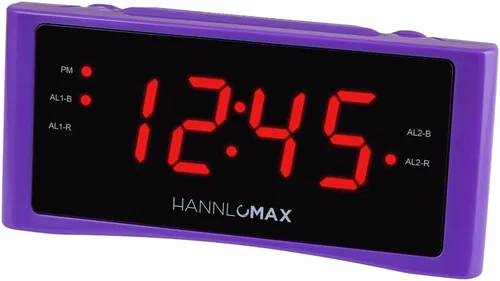 HANNLOMAX Radio despertador HX-151CR, radio PLL AM/FM, alarma dual, pantalla LED roja de 1.2 pulgadas, solo operación de CA. (morado)