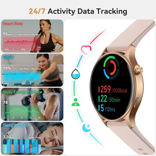 Miniatura 3 de Reloj inteligente para mujer, responder/hacer llamadas, pantalla ultra clara AMOLED de 1.32 pulgadas con monitor de frecuencia cardíaca, sueño/SpO2