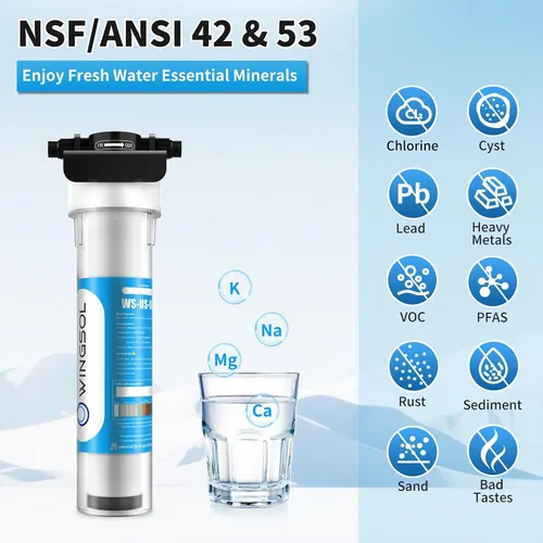 Miniatura 5 de WINGSOL Filtro de agua Jumbo para debajo del fregadero, reduce metales pesados, cloro, alcalinización, de larga duración, 5 en 1, funciona
