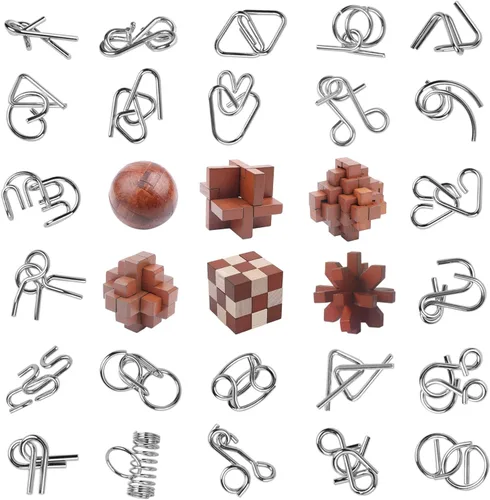 Miniatura 8 de RLYLF 30 piezas rompecabezas rompecabezas rompecabezas juegos educativos mente madera y metal rompecabezas 3D desbloqueo bloqueo IQ caja