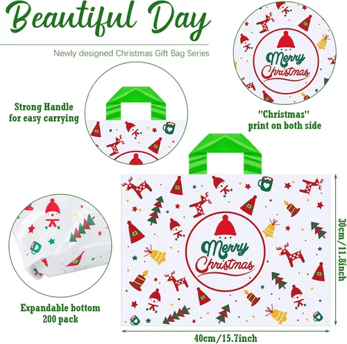 Miniatura 3 de Fulmoon 200 bolsas de regalo de Navidad extragrandes de plástico con asas, reutilizables, mercancía, compras, venta al por menor, bolsas
