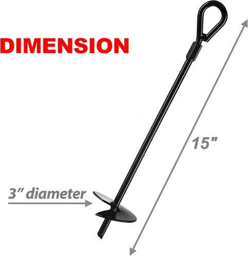 Miniatura 2 de Anclajes de tierra de 15 pulgadas (8 piezas) fáciles de usar con taladro, diámetro de hélice de 3 pulgadas, gancho de anclaje resistente para tienda