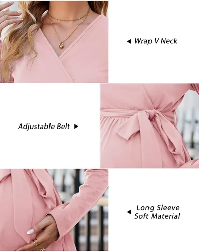 Miniatura 6 de OUGES Túnicas de maternidad para mujer, camisas de manga largacorta, cuello en V, ropa de maternidad para lactancia, blusa casual de embarazo