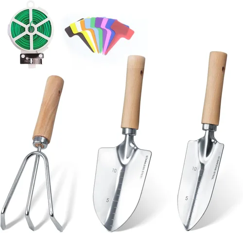 Miniatura 9 de Juego de herramientas de jardín, 2 piezas de herramientas de jardín de acero inoxidable resistente, kit de jardín con mango ergonómico de madera