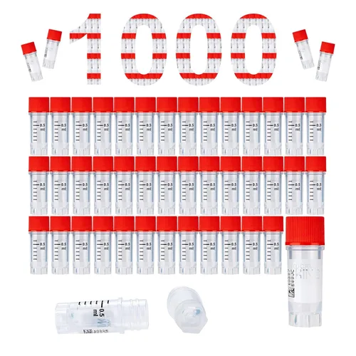 Miniatura 34 de Cryoviales de 0.0 fl oz, 25Pcs Cryotubes con código de barras lateral, frascos de esterilización con rosca externa, tubos de muestra con tapas Azul