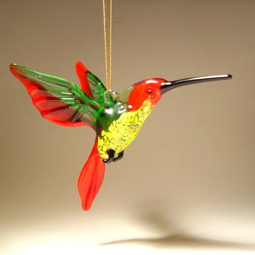 Miniatura 3 de Adorno colgante de colibrí de cristal rojo, verde y amarillo, hecho a mano, gran regalo coleccionable