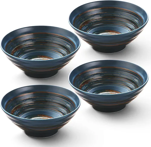 Miniatura 7 de YUN TAO Juego de 4 cuencos de ramen de cerámica negra de 35 onzas, cuencos de sopa profundos, cuencos japoneses asiáticos para fideos Pho para uso