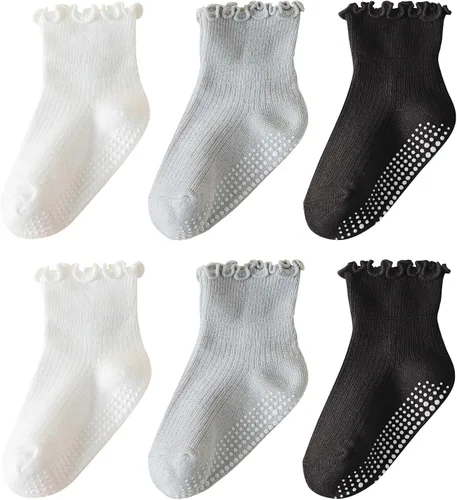 Miniatura 9 de 6 pares de calcetines con volantes para niñas, calcetines antideslizantes para bebés, bonitos y con volantes