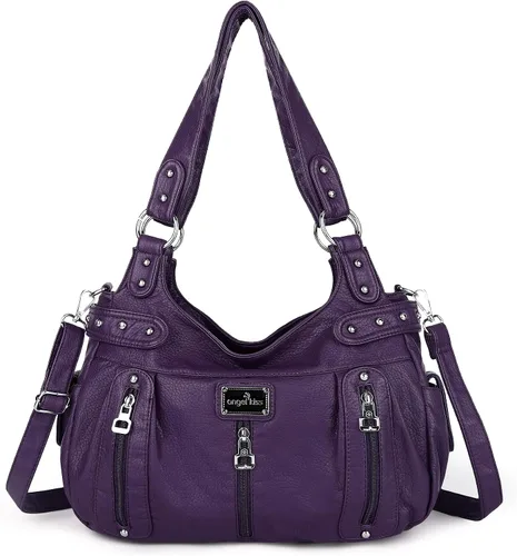 Miniatura 19 de Angelkiss Bolsos grandes y carteras para mujer de cuero sintético lavado tipo hobo, bandolera, bolso cruzado, bolso de hombro, bolso de mano