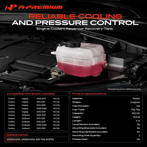 Miniatura 2 de A-Premium Tanque de expansión de recuperación de desbordamiento de refrigerante del motor con tapa compatible con Subaru Outback 2005-2019, Legacy