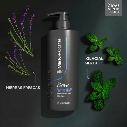Miniatura 3 de Dove Men+Care Champú de 1 unidad de alivio refrescante para enfría instantáneamente el cuero cabelludo, con mentol helado, 18 onzas líquidas
