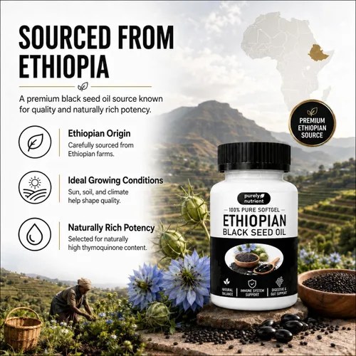 Miniatura 7 de Aceite de semilla negra etíope puramente nutritiva, cápsulas de aceite de semilla negra puramente etíope con 4.64% de timoquinona, aceite de semilla