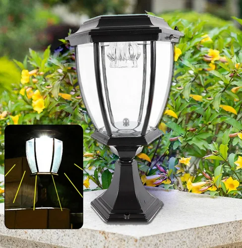 Miniatura 2 de Lámpara de poste de jardín de 2 piezas de 5 W LED de energía solar para exteriores, impermeable, negro, ahorro de energía para césped, jardín
