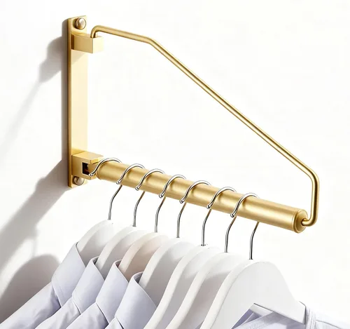 NEWRAIN Soporte Plegable para Ropa Montado en Pared, Gancho de Latón Sólido con Brazo Basculante, Sistema de Colgar Ropa para Armario, Organizador