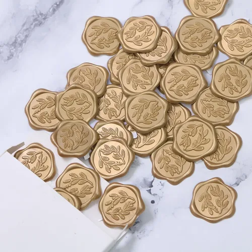 Miniatura 2 de UNIQOOO Pegatinas de sello de cera - Pegatinas de sello de sobre para invitación de boda de rama de olivo, 50 piezas de pegatinas autoadhesivas Rama