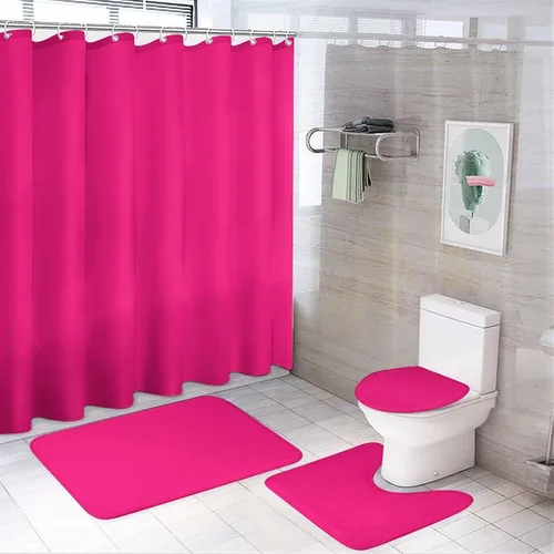 Miniatura 15 de Juego de 3 alfombras de baño modernas en blanco y negro, antideslizante en forma de U y tapa de inodoro