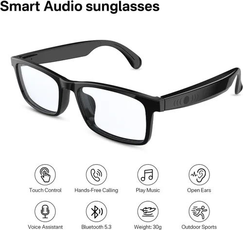 Miniatura 3 de GenXenon Gafas inteligentes para hombres y mujeres, lentes de luz azul transparente, gafas Bluetooth con altavoz, asistente de voz y toque