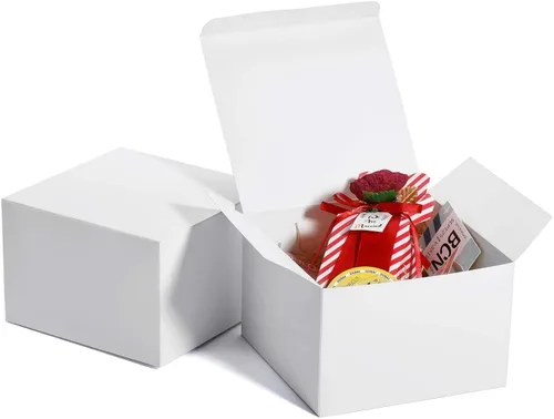 MESHA Cajas de regalo blancas de 6 x 6 x 4 pulgadas, 50 unidades, caja de propuesta de dama de honor, cajas de regalo pequeñas de papel reciclado
