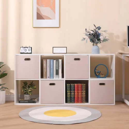 Miniatura 6 de Contenedores de Almacenamiento Cúbicos 13×13 Lino Caja Plegable con Asas, Conjunto de Cesta de Organización Plegable de 4 Gran Capacidad para Beige