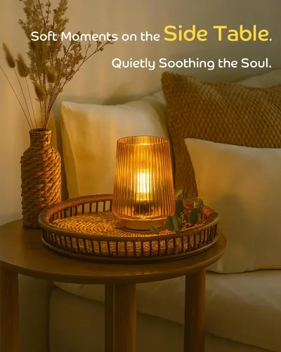 Miniatura 9 de Lámpara a pilas con temporizador, juego de 2 pequeñas y acogedoras lámparas de mesa decorativas de vidrio ambiental para mesita de noche y Ámbar