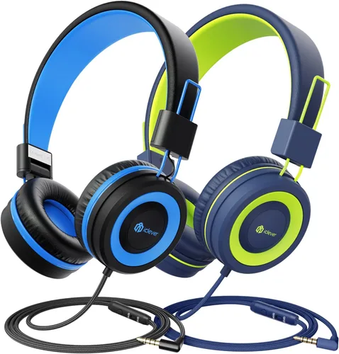 iClever [Paquete de 2] Auriculares para niños con micrófono – Auriculares para niños y niñas con volumen seguro limitado 85 dB/94 dB, ajustable