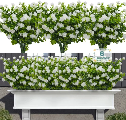 Miniatura 17 de 12 paquetes de flores artificiales para exteriores, plantas falsas para decoración de otoño y verano, flores de seda artificiales, resistencia