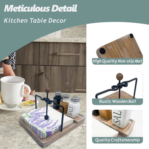 Miniatura 3 de Servilletero plano con salero y pimentero, decoración de mesa de cocina, servilletero rústico 2 en 1 para servilletas de papel, decoración de mesa