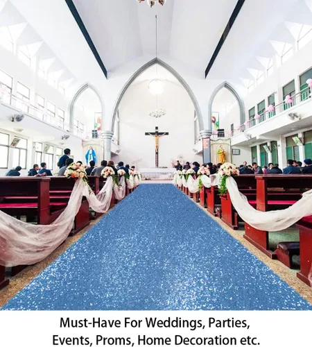 Miniatura 5 de ShiDianYi Camino de pasillo azul para boda, 15 x 2 pies, moderno, tela de malla con lentejuelas y purpurina azul bebé con lentejuelas