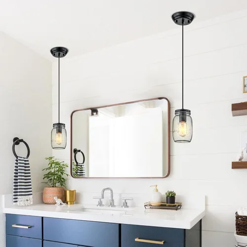 Miniatura 7 de Lámpara colgante ajustable para isla de cocina, 1 luz colgante de cristal Mason Jar (2 unidades)