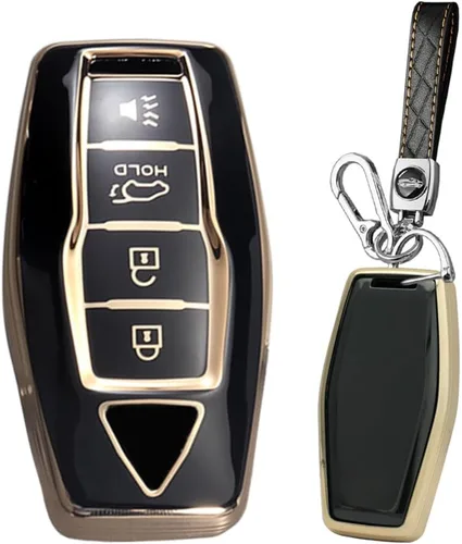 Miniatura 8 de SANRILY Golden-Edge - Funda para llavero de 3 botones 2023 para Mitsubishi Outlander 2022 2021 sin llave con llavero de cuero, color beige