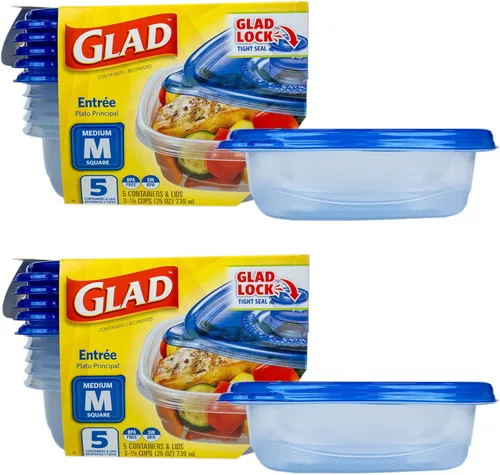 Miniatura 7 de Glad GladWare Entree - Recipientes de almacenamiento de alimentos con tapas, plástico cuadrado mediano sin BPA para preparación de comidas