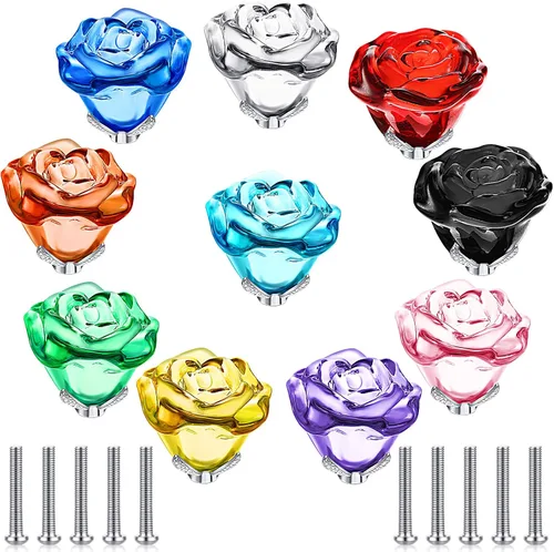 Miniatura 8 de Youyole 10 pomos de cristal coloridos para cajones de 1.18 pulgadas (1.181 in) para armarios y cajones, pomos para cajones de tocador y cocina