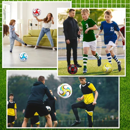 Miniatura 5 de Lenwen 12 pelotas de fútbol con inflador a granel, tamaño oficial 5, 4, 3, niños, adolescentes, adultos, deportes en interiores y exteriores, regalo