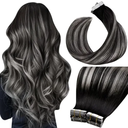 Miniatura 36 de LaaVoo - Extensiones de cabello humano Remy adhesivas con cinta invisible, cabello negro natural, extensiones de cabello para mujeres de color, 20