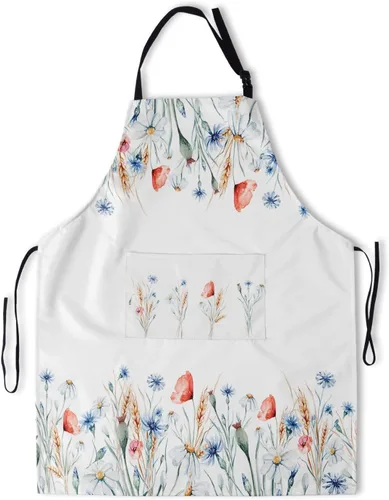 Miniatura 8 de Delantal floral de acuarela para mujer con 2 bolsillos, colorido arte floral, delantal impermeable, 28 x 33 pulgadas