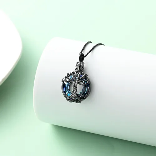 Miniatura 4 de shajwo Collar de cenizas de urna de cremación del árbol de la vida para mujeres y hombres, círculo de la vida, cristales de cremación, colgante