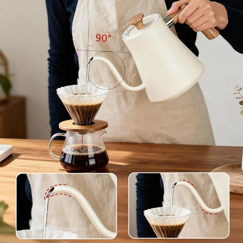 Miniatura 2 de Hervidor eléctrico de cuello de cisne con control de temperatura, hervidor de café vertido de 0.9 L, hervir rápido de 1200 W, interior de acero Beige