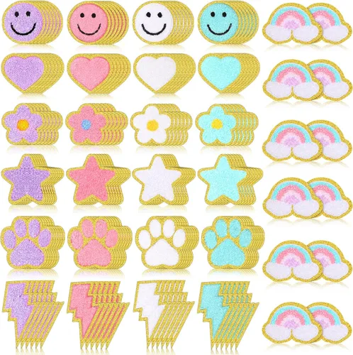 Miniatura 11 de 156 Pcs Glitter Self Adhesive Letters Chenille Clothing Patches Embroidered Repair Fuzzy Patches Alphabet Gold Trimmed Preppy Clothing Badges Sewing