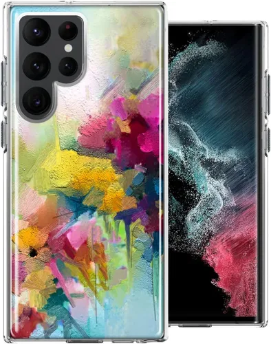 Mundaze - Para Samsung Galaxy S22 Ultra Acuarela Flores Resumen Primavera Colorida Pintura Floral Delgado Híbrido A Prueba de Golpes Carcasa Duro