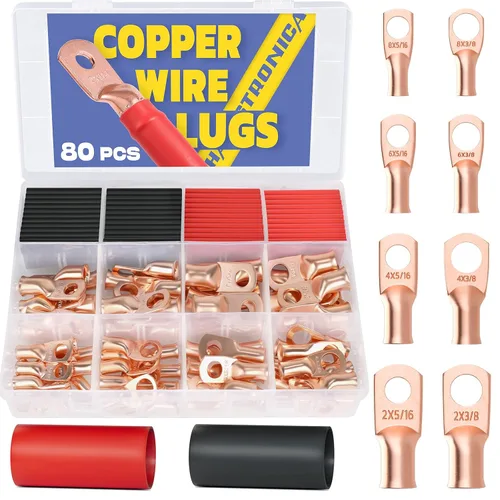 Miniatura 7 de Haisstronica Kit de 60 lengüetas de alambre de cobre (AWG 8 6 4), extremo de cable de batería resistente, conectores de crimpado de cobre desnudo