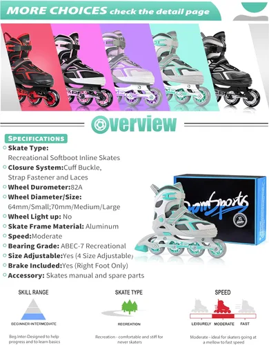 Miniatura 6 de 2PM SPORTS - Patines en línea ajustables Torinx verde para niños, patines divertidos para principiantes para niños, jóvenes, niñas, hombres