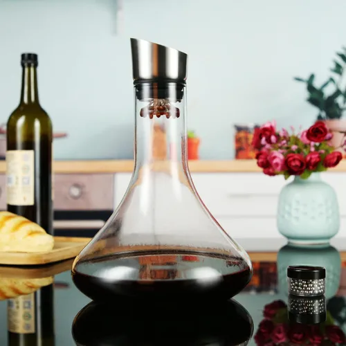 Miniatura 8 de LEMONSODA Decantador de vino de vidrio completo con aireador, filtro y kit de limpieza, cristalería transparente, sin plomo, gran regalo