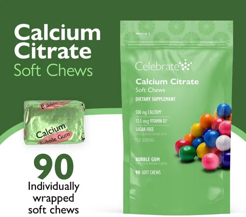 Celebrate Vitaminas Masticables de citrato de calcio bariátrico 500mg con 500 UI de vitamina D3 – Esencial para pacientes con bypass gástrico y