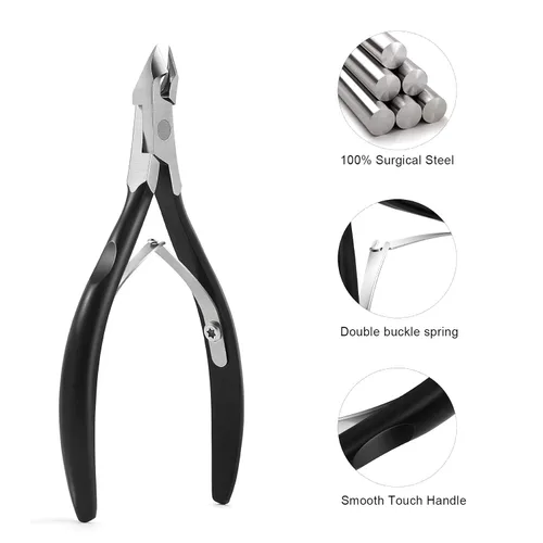 Miniatura 3 de FERYES Cortador de cutículas profesional para manicura y pedicura, cortador cutáneo de acero inoxidable de grado médico, mandíbula de 0.315 Negro