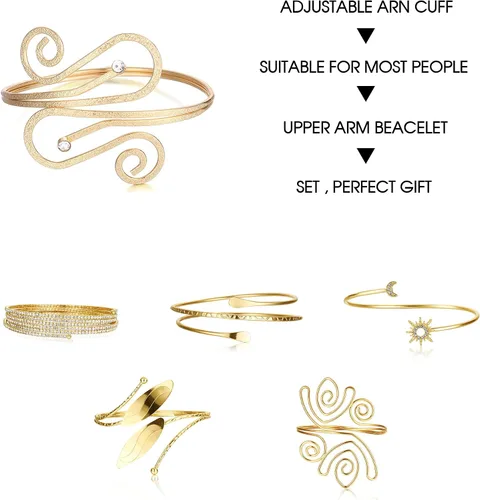 Miniatura 4 de UBGICIG 6 pulseras de brazo para mujer pulseras de brazo plateado dorado brazalete de hoja de remolino dorado pulsera ajustable