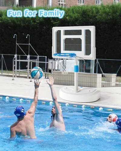 Miniatura 8 de Pool Basketball Hoop, Adjustable Swimming Pool Basketball Goal, Stainless Steel Poolside Hoop with 32" Shatterproof Backboard, Portable Poolside