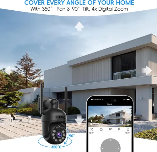 Miniatura 4 de [3K, vista de 360°] Sistema de cámara de seguridad inalámbrica de 5MP, 4 cámaras PTZ 3K para exteriores interiores, sistema de vigilancia WiFi dual